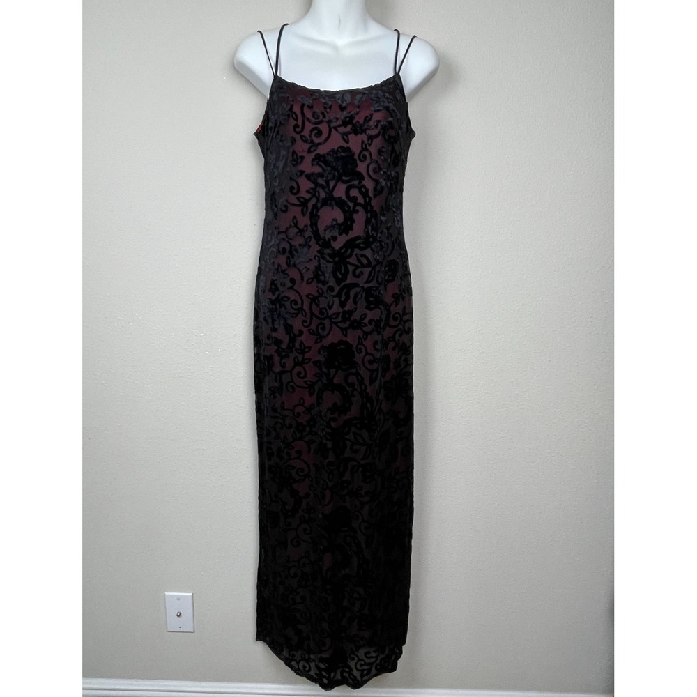 Steppin Out Vtg Velvet Burnout Long Dress 7/8 Whimsigoth Dark Fairy Prom HOCO‎